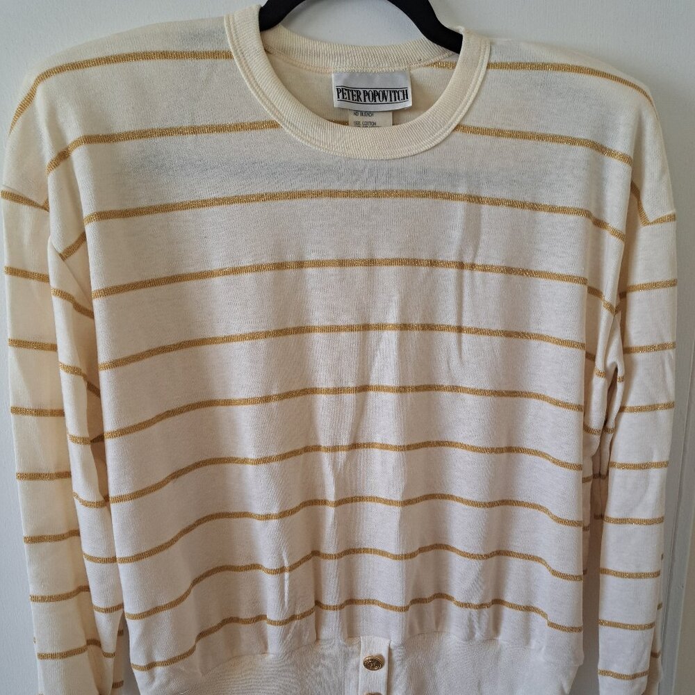 PETER POPOVITCH Women's Beige/Gold Stripes Size L Top